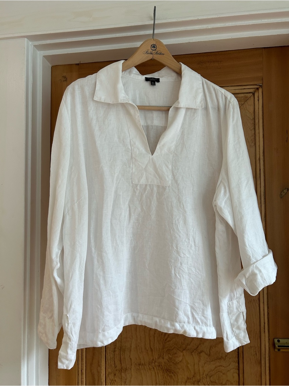 Talbots White Linen V-Split Collar Tunic
